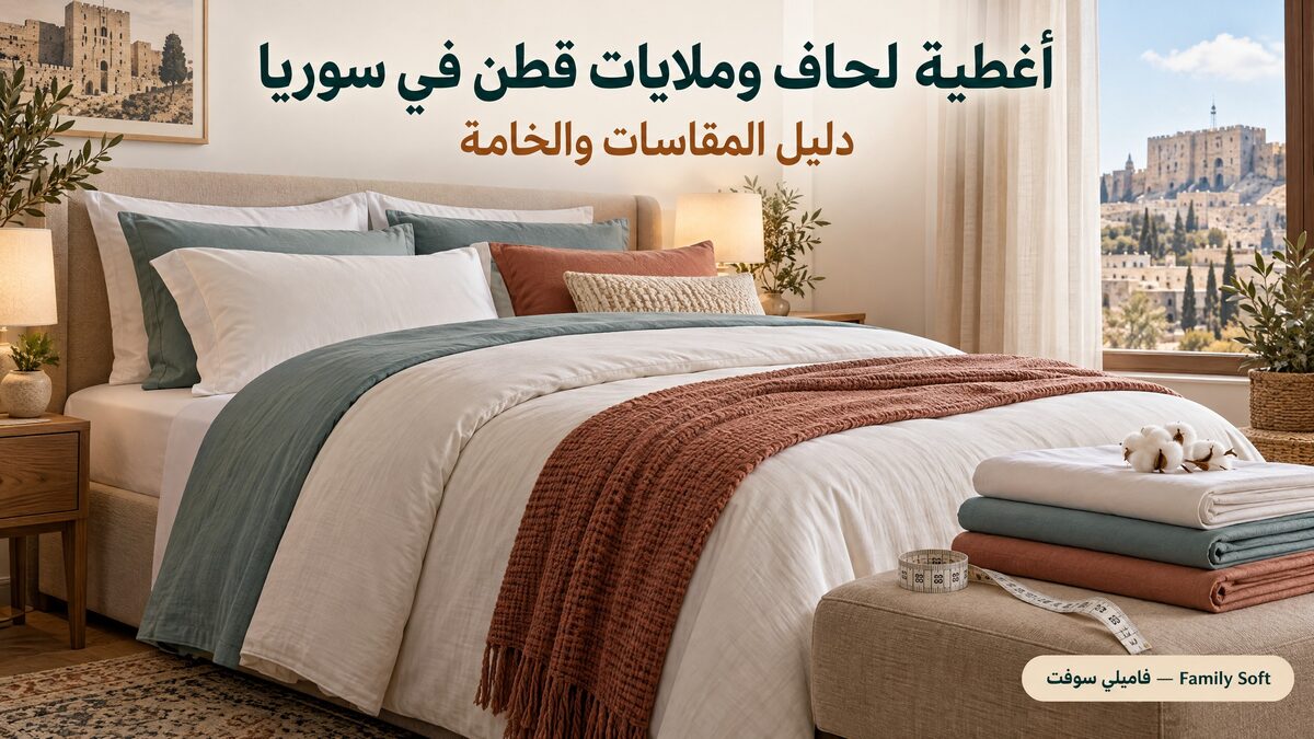 طقم غطاء لحاف وملايات قطن مرتبة على سرير في غرفة نوم