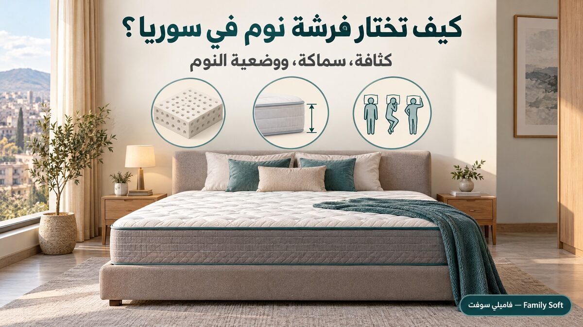 قياس فرشة نوم في منزل سوري لاختيار المقاس والكثافة المناسبة